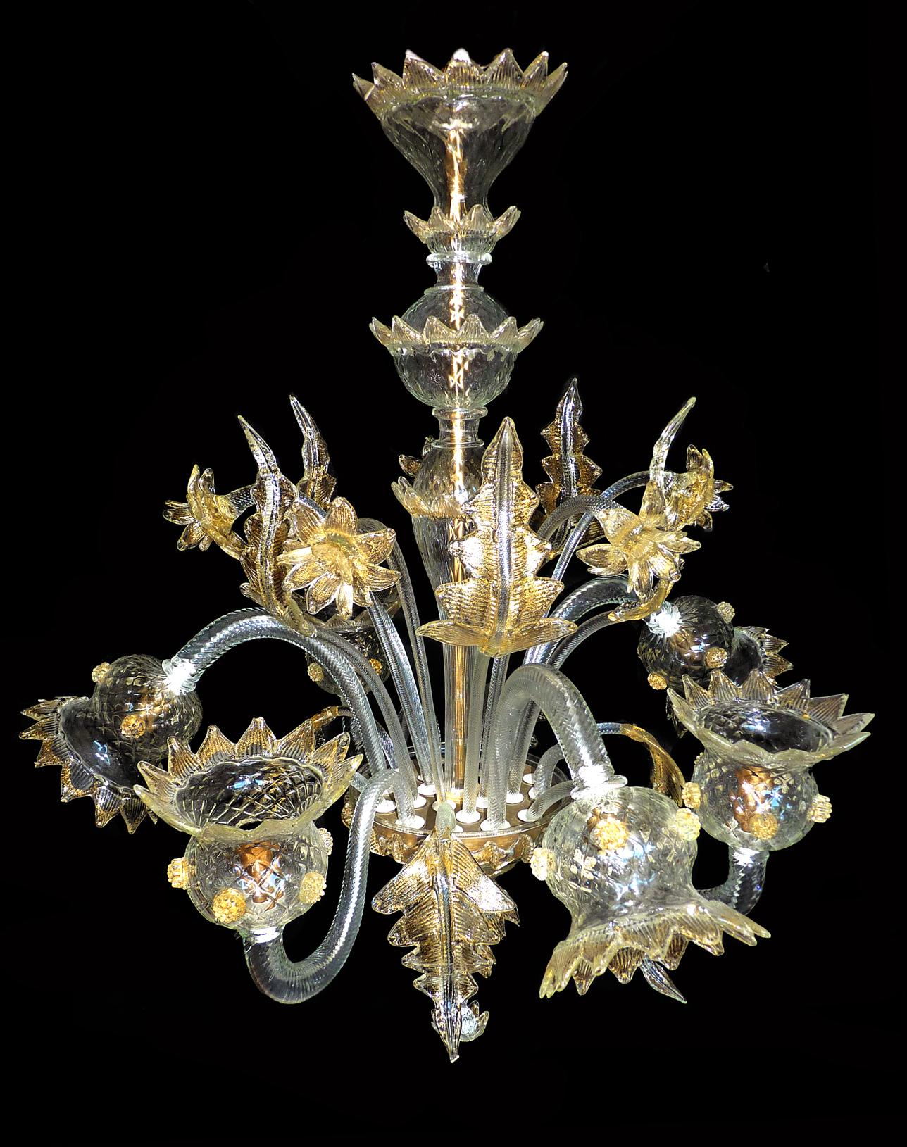 Gilt Luxury Fabiano Zanchi Italian Venetian Murano Gold Dusted Amber Glass Chandelier For Sale