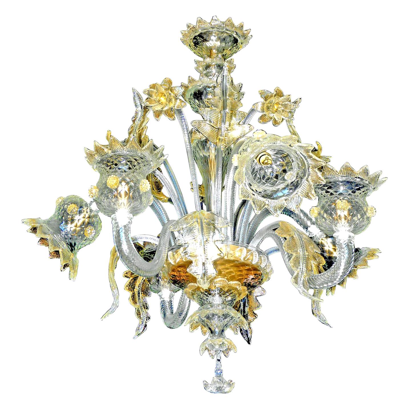 Luxury Fabiano Zanchi Italian Venetian Murano Gold Dusted Amber Glass Chandelier For Sale