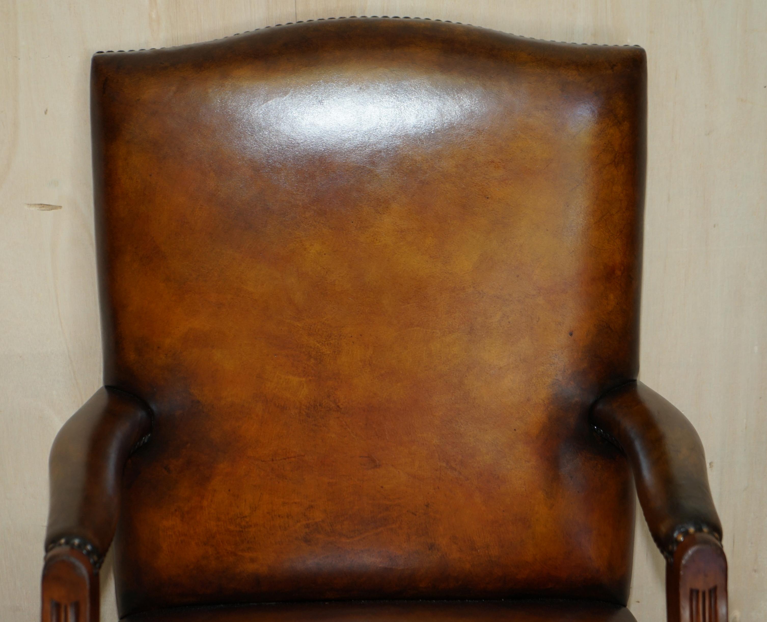 Art Deco Luxury Vintage Restored Brown Leather Oak Framed Captains Directors Armchair For Sale