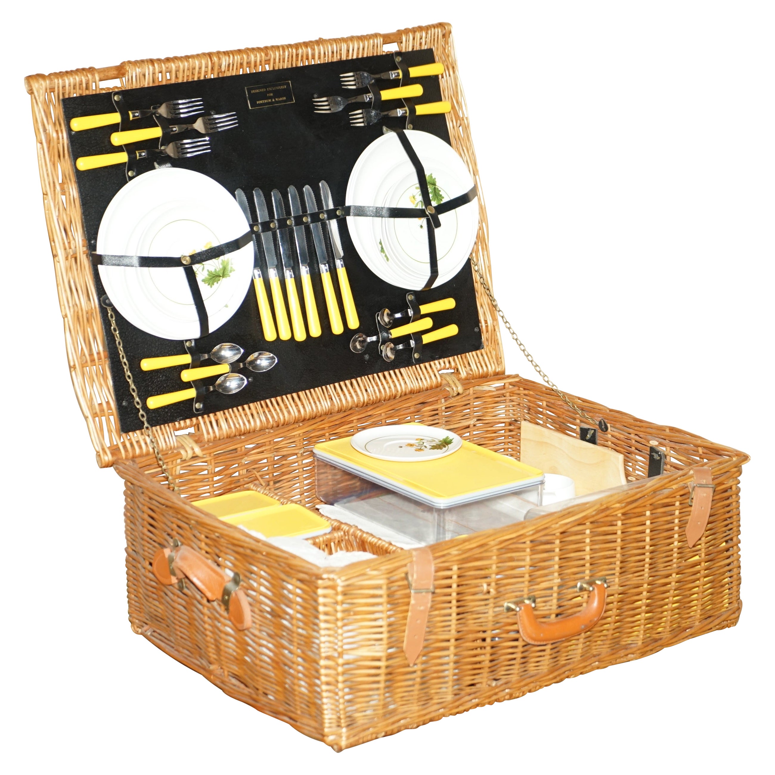Luxury Vintage Six Person Fortnum & Mason Wicker Picnic Hamper Crystal