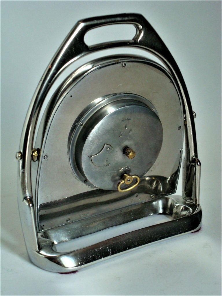 Silvered Luxury Vintage Stirrup Table Clock Maquet Paris, Nice 8 Jours, France, 1940s For Sale