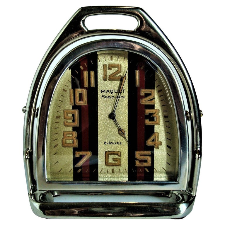 Luxury Vintage Stirrup Table Clock Maquet Paris, Nice 8 Jours, France, 1940s For Sale