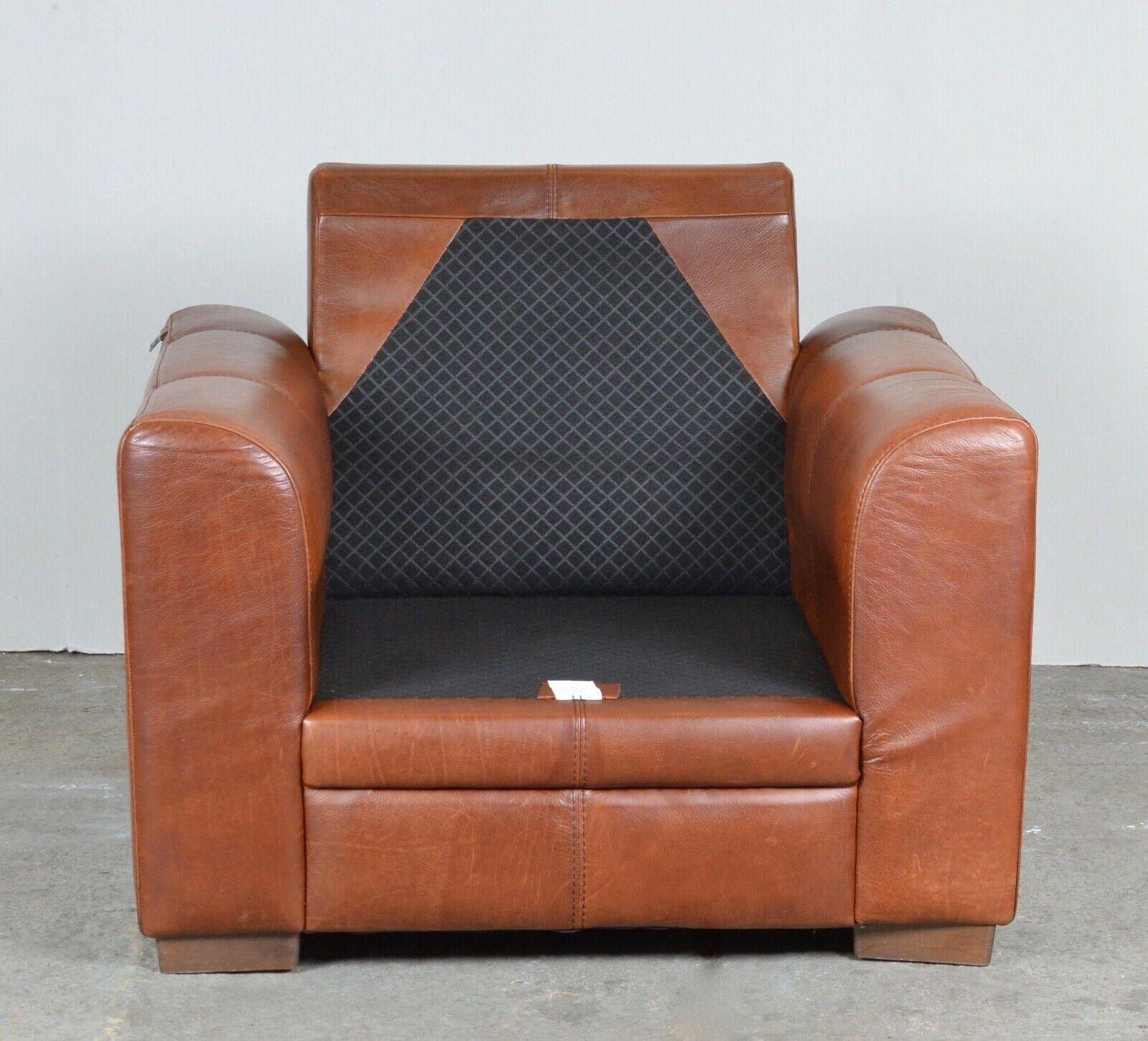 Luxury Viva Italian Designer Tan Leather Armchair & Footstool 2 Seater Sofa Ava 3