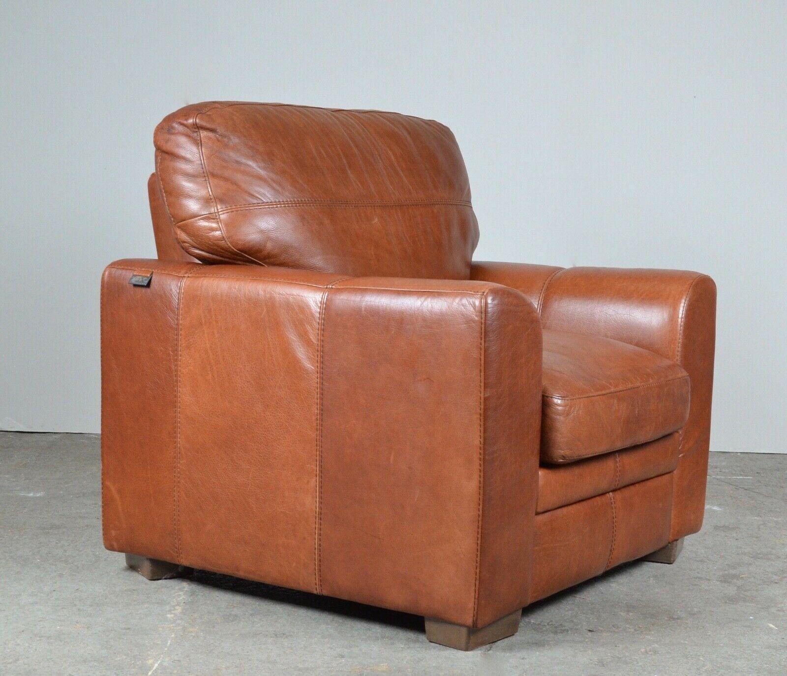 Hand-Crafted Luxury Viva Italian Designer Tan Leather Armchair & Footstool 2 Seater Sofa Ava