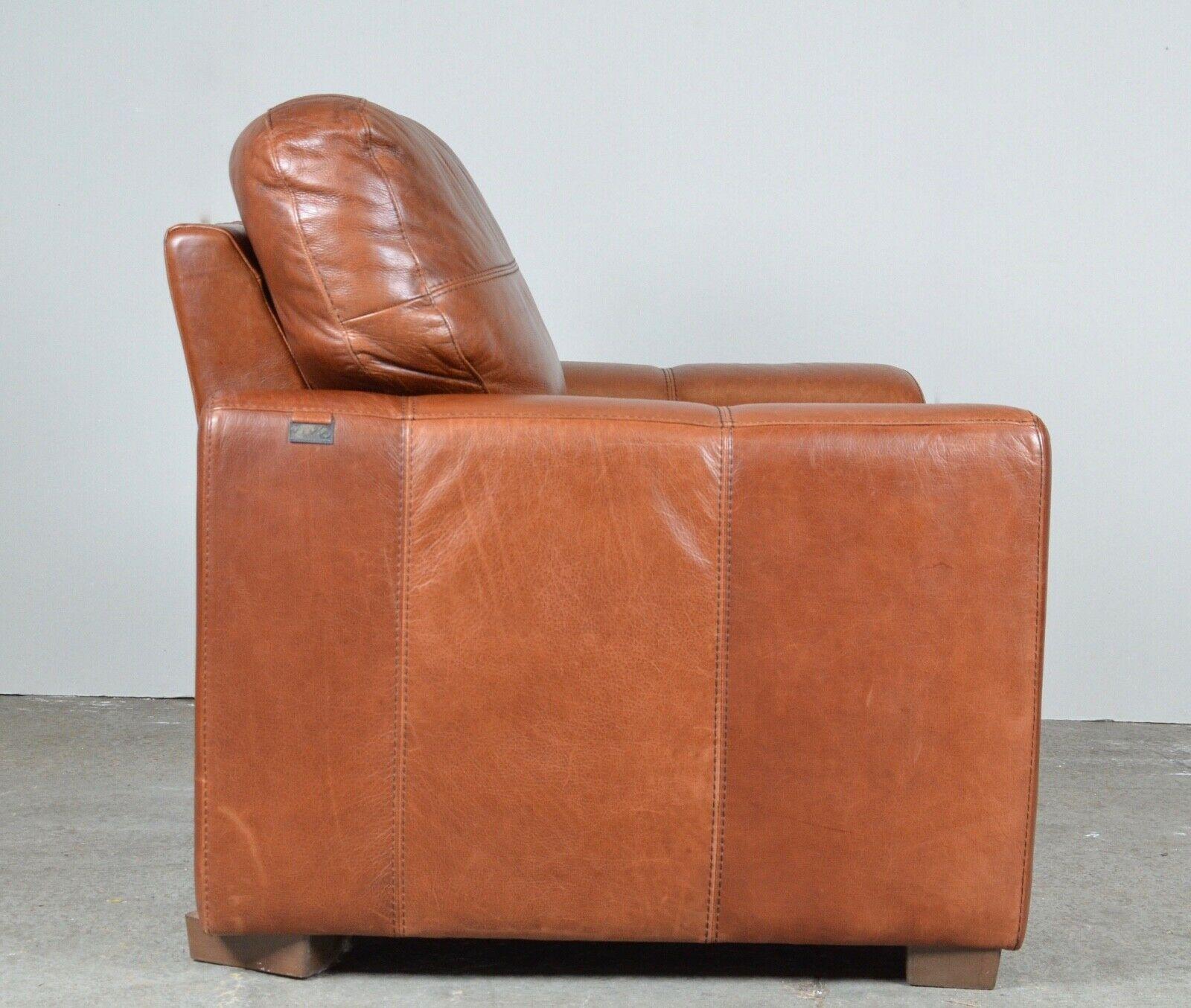 Luxury Viva Italian Designer Tan Leather Armchair & Footstool 2 Seater Sofa Ava In Good Condition In West Sussex, Pulborough