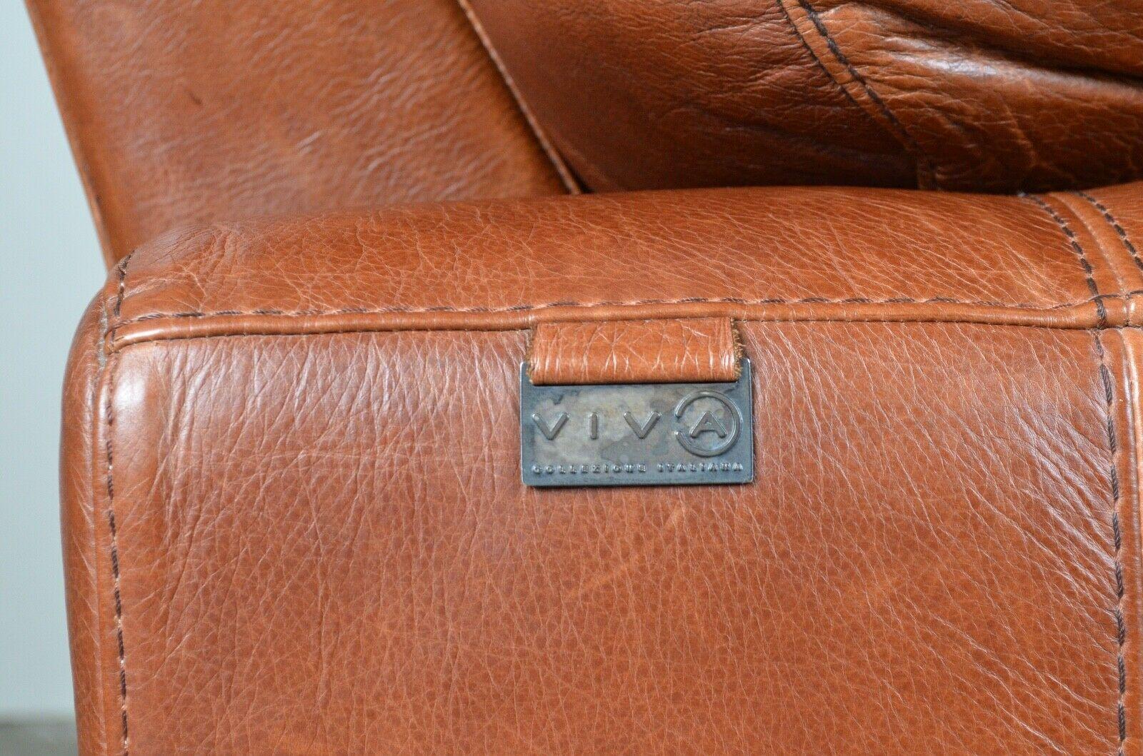 Luxury Viva Italian Designer Tan Leather Armchair & Footstool 2 Seater Sofa Ava 1