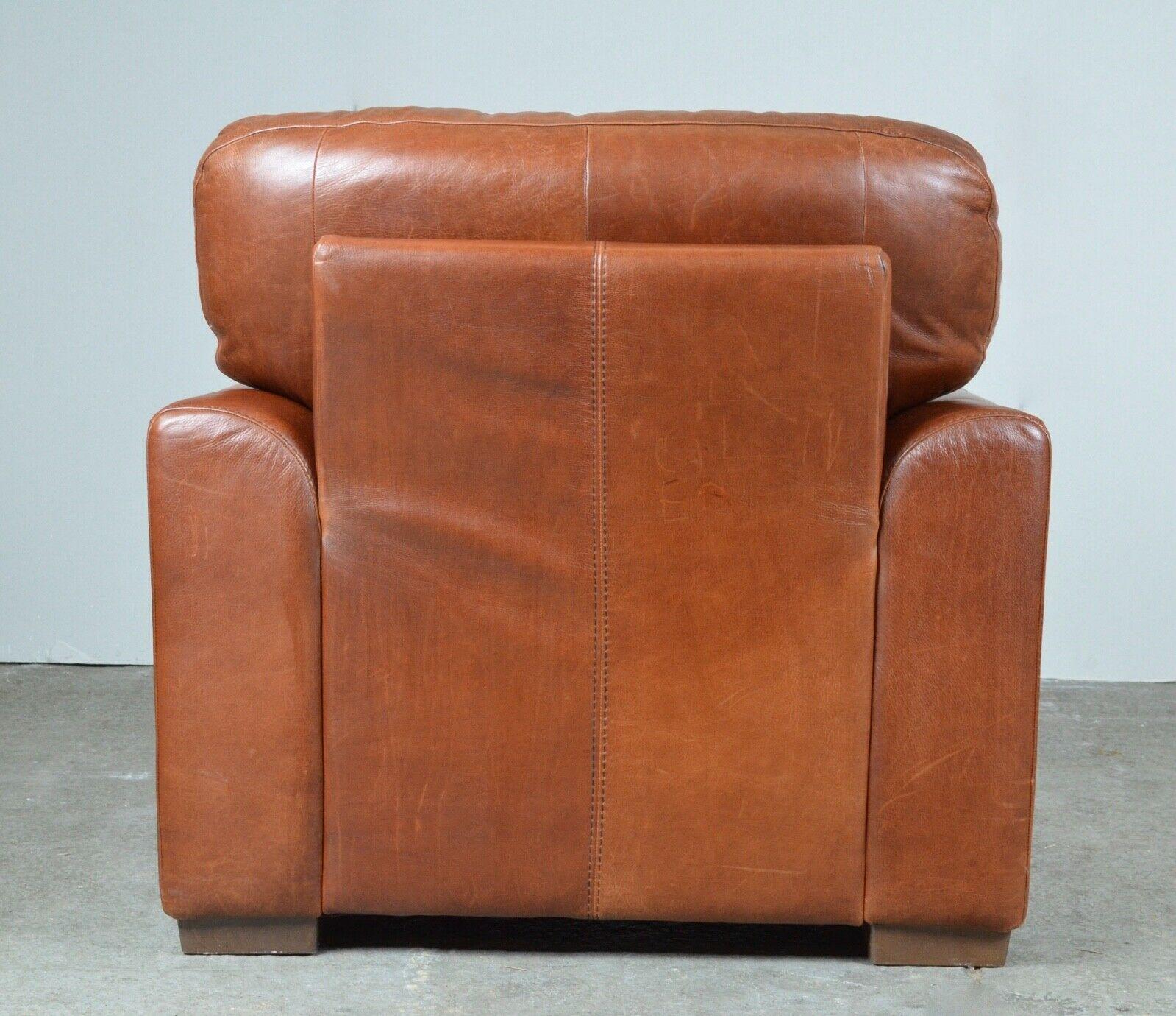 Luxury Viva Italian Designer Tan Leather Armchair & Footstool 2 Seater Sofa Ava 2