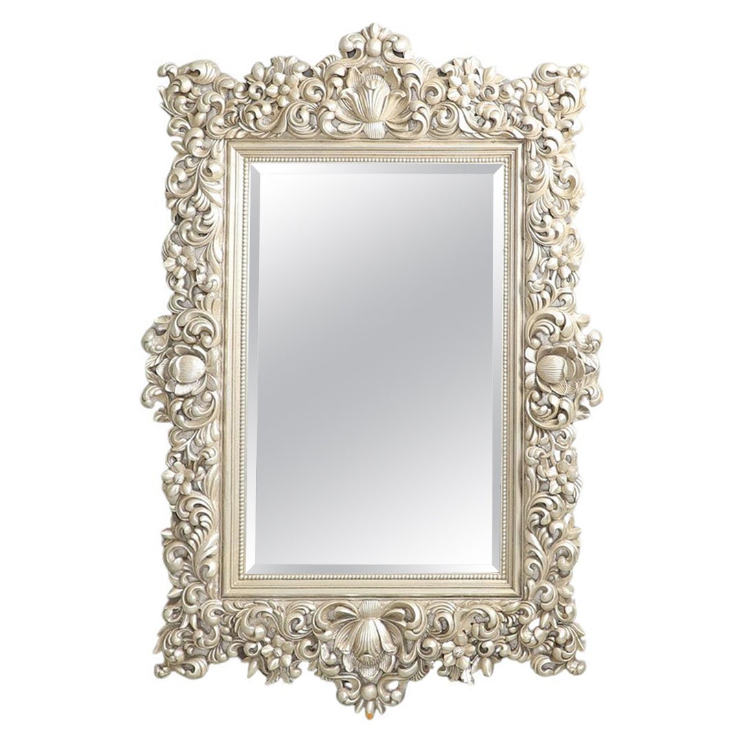 Luxury Wall Mirror, Antique Silver Rococo Floral Oversized Console Mirror