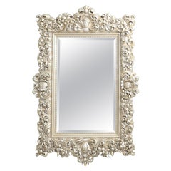 Espejo de Pared de Lujo, Espejo de Consola de Gran Tamaño Rococó Floral Plateado Antiguo