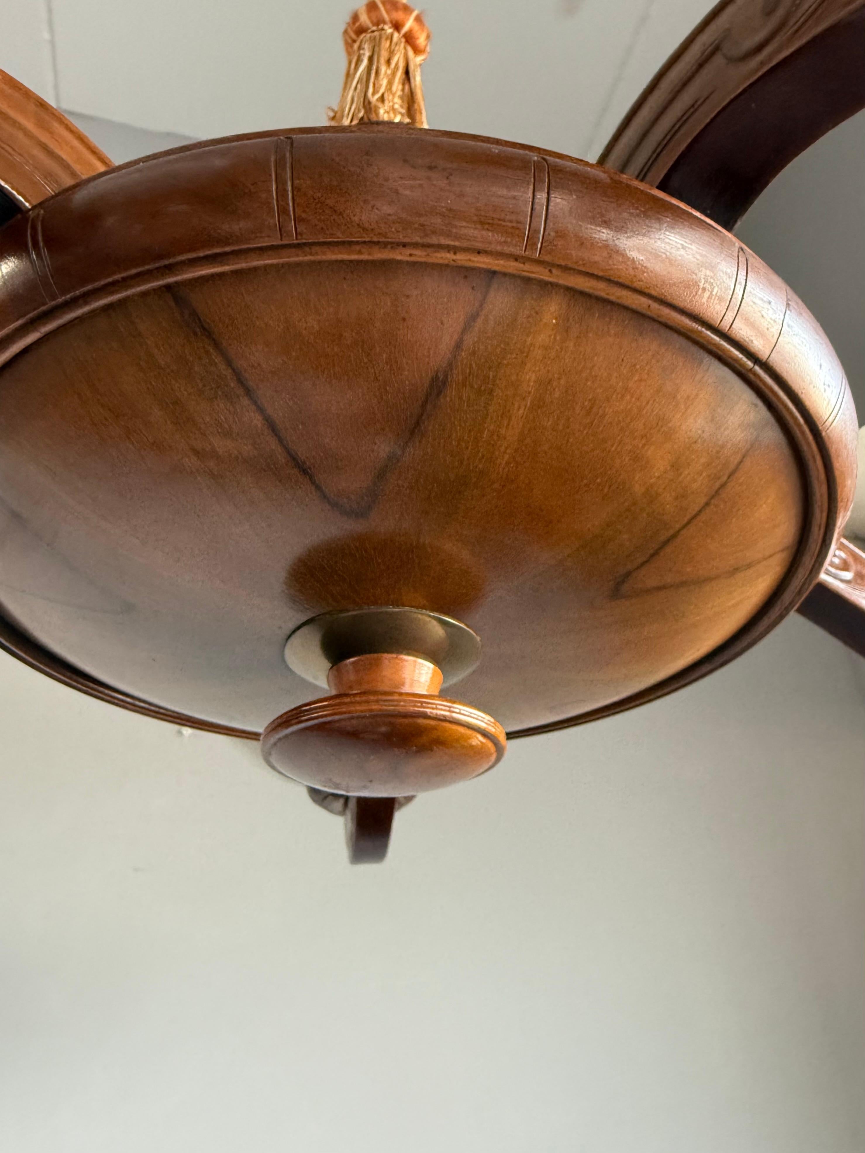 Luxury Wooden Art Deco Chandelier / Pendant with Five Unique Alabaster Shades 5