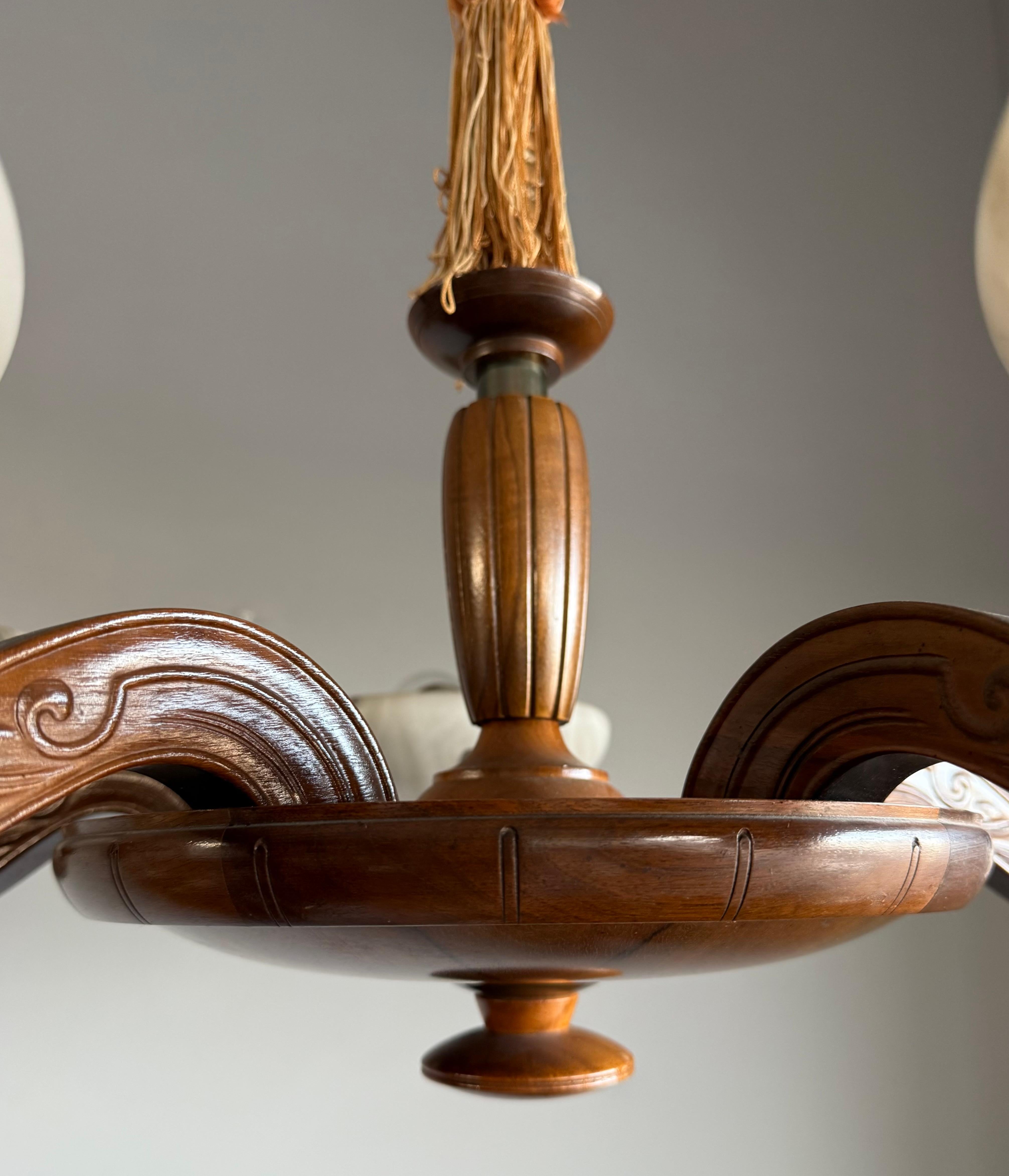 Luxury Wooden Art Deco Chandelier / Pendant with Five Unique Alabaster Shades 6