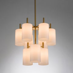 Luxus of Sweden Large Brass Chandelier with White Plexiglass Shades