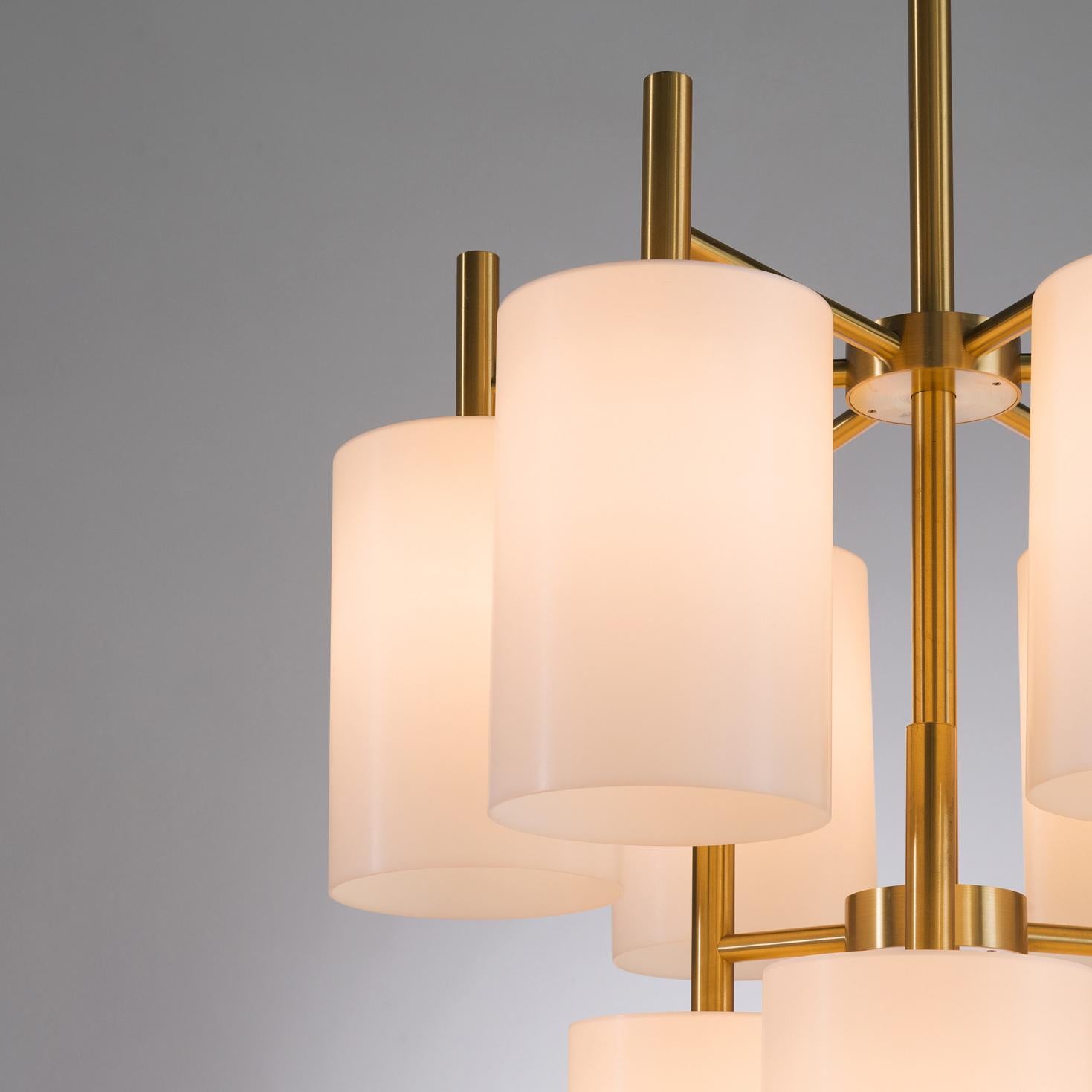 Scandinavian Modern Luxus of Sweden Large Brass Chandelier with Lucite Shades  For Sale