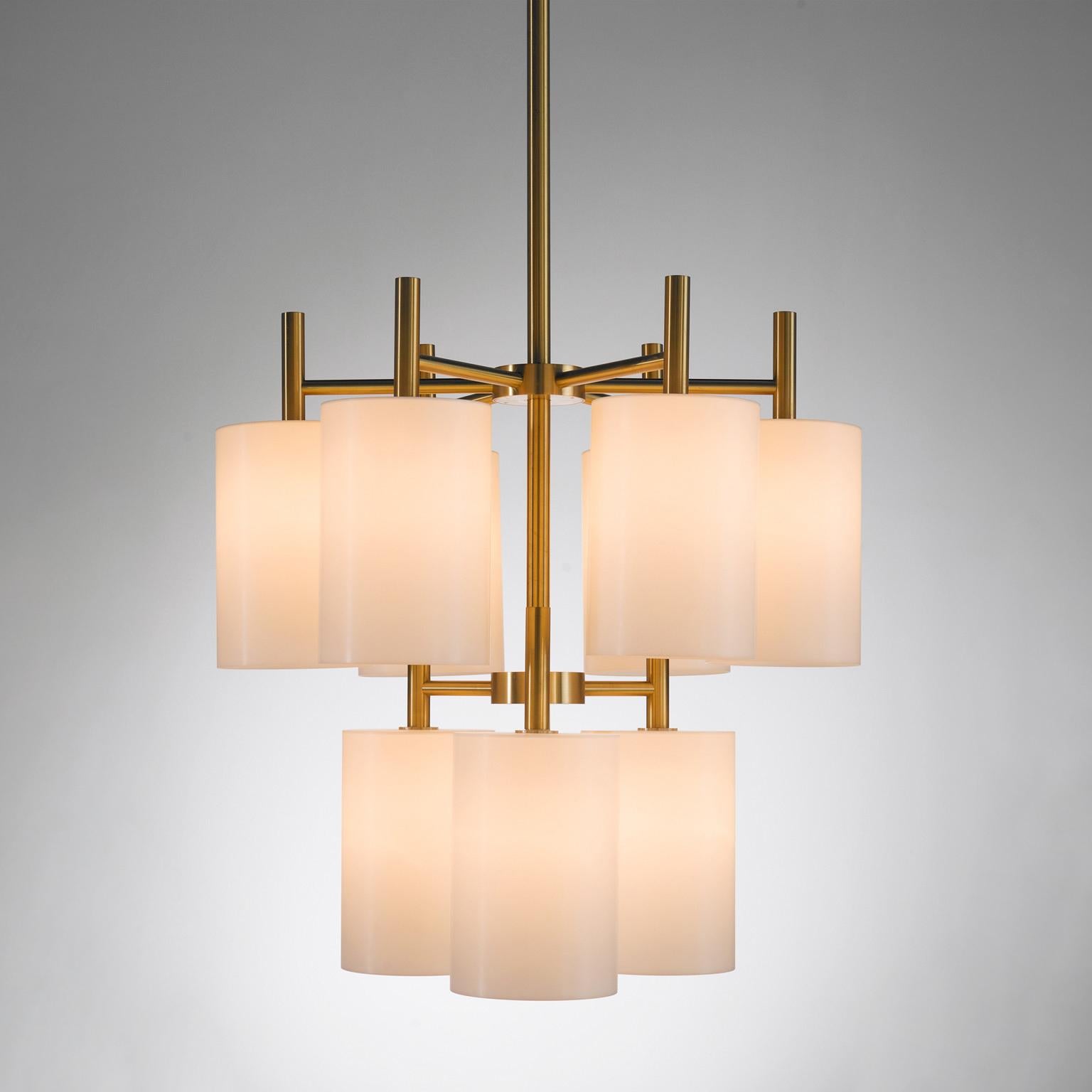 Swedish Luxus of Sweden Large Brass Chandelier with Lucite Shades  For Sale