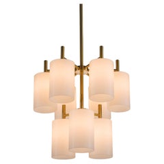 Luxus of Sweden Large Brass Chandelier with Lucite Shades