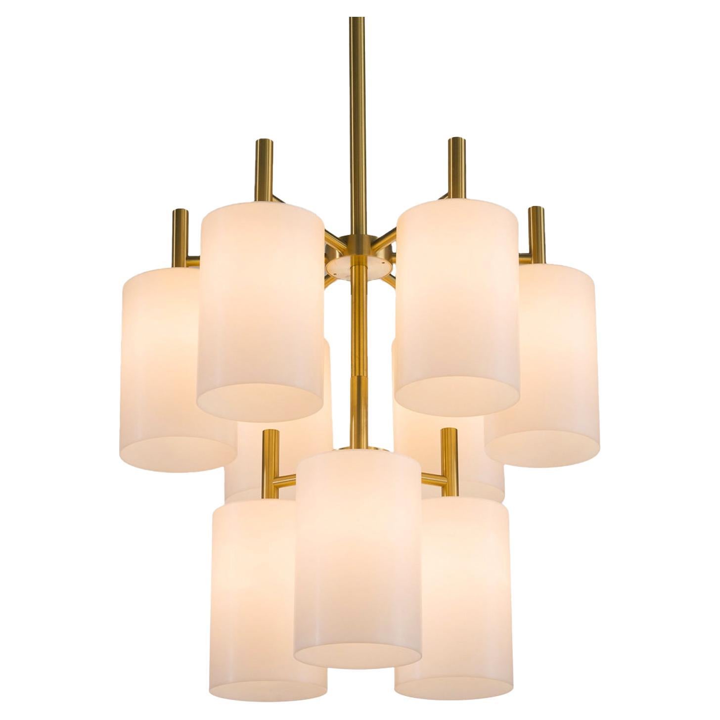 Luxus of Sweden Large Brass Chandelier with Lucite Shades  For Sale