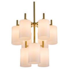 Luxus of Sweden Large Brass Chandelier with Lucite Shades 