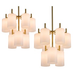 Luxus of Sweden Large Brass Chandeliers with Lucite Shades 