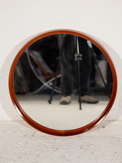 Specchio rotondo di lusso in teak, Uno & Östen Kristiansson, anni ’60