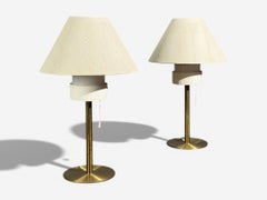 Luxus, lampes de table, laiton, tissu, Suède, années 1960