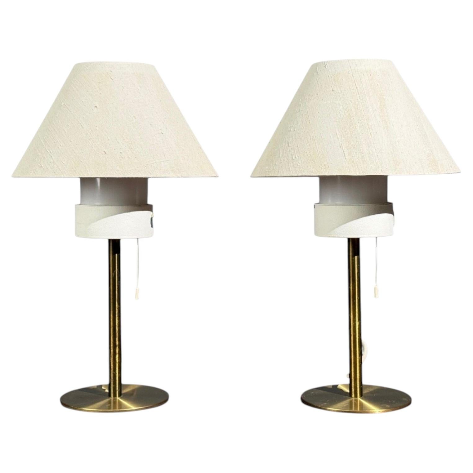 Luxus, Table Lamps, Brass, Fabric, Sweden, 1960s For Sale