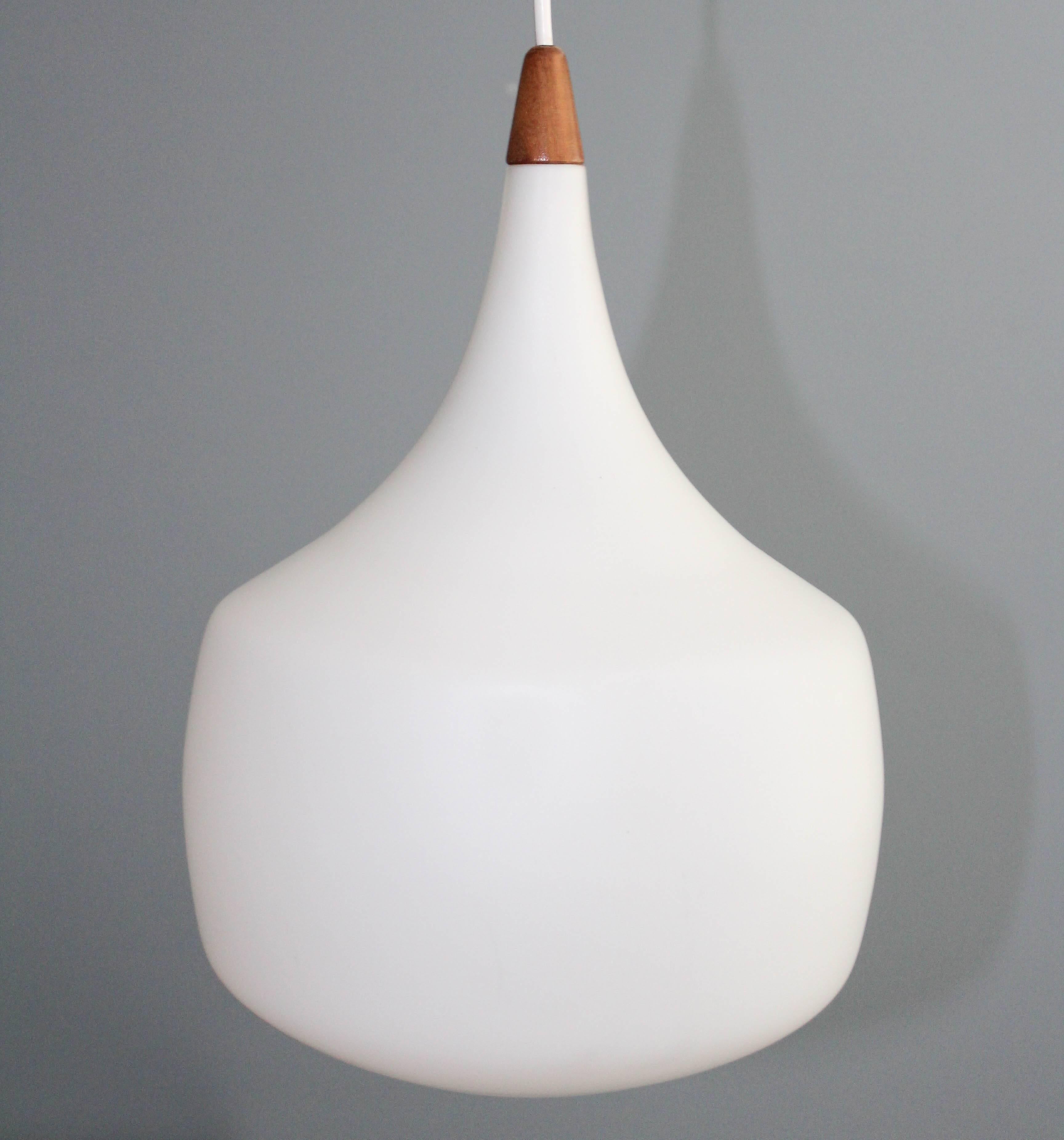 Swedish Luxus Teak & Opaline Glass Lamp by Uno & Östen Kristiansson
