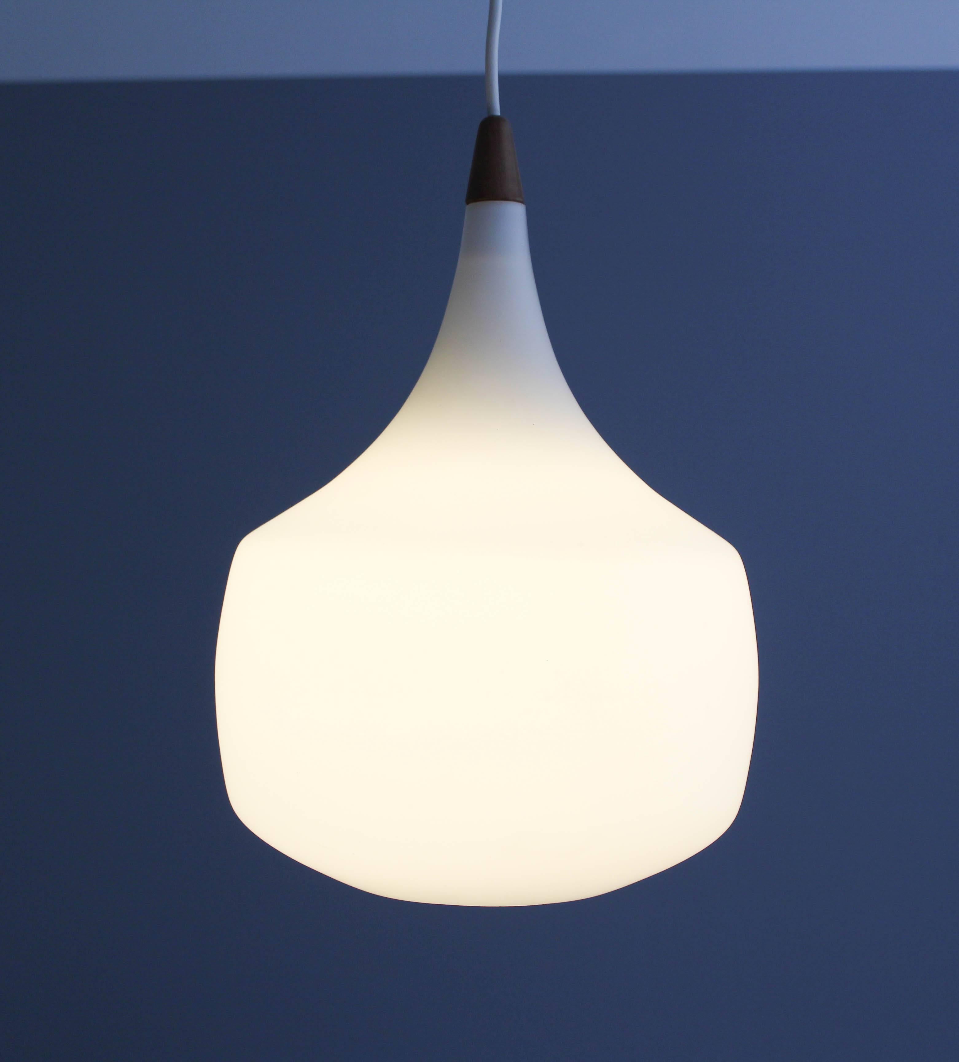 Luxus Teak & Opaline Glass Lamp by Uno & Östen Kristiansson In Excellent Condition In Malmo, SE