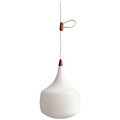 Luxus Teak & Opaline Glass Lamp by Uno & Östen Kristiansson