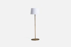 Luxus Vittsjö, Floor Lamp, Brass, White Fabric, Sweden, 1960s