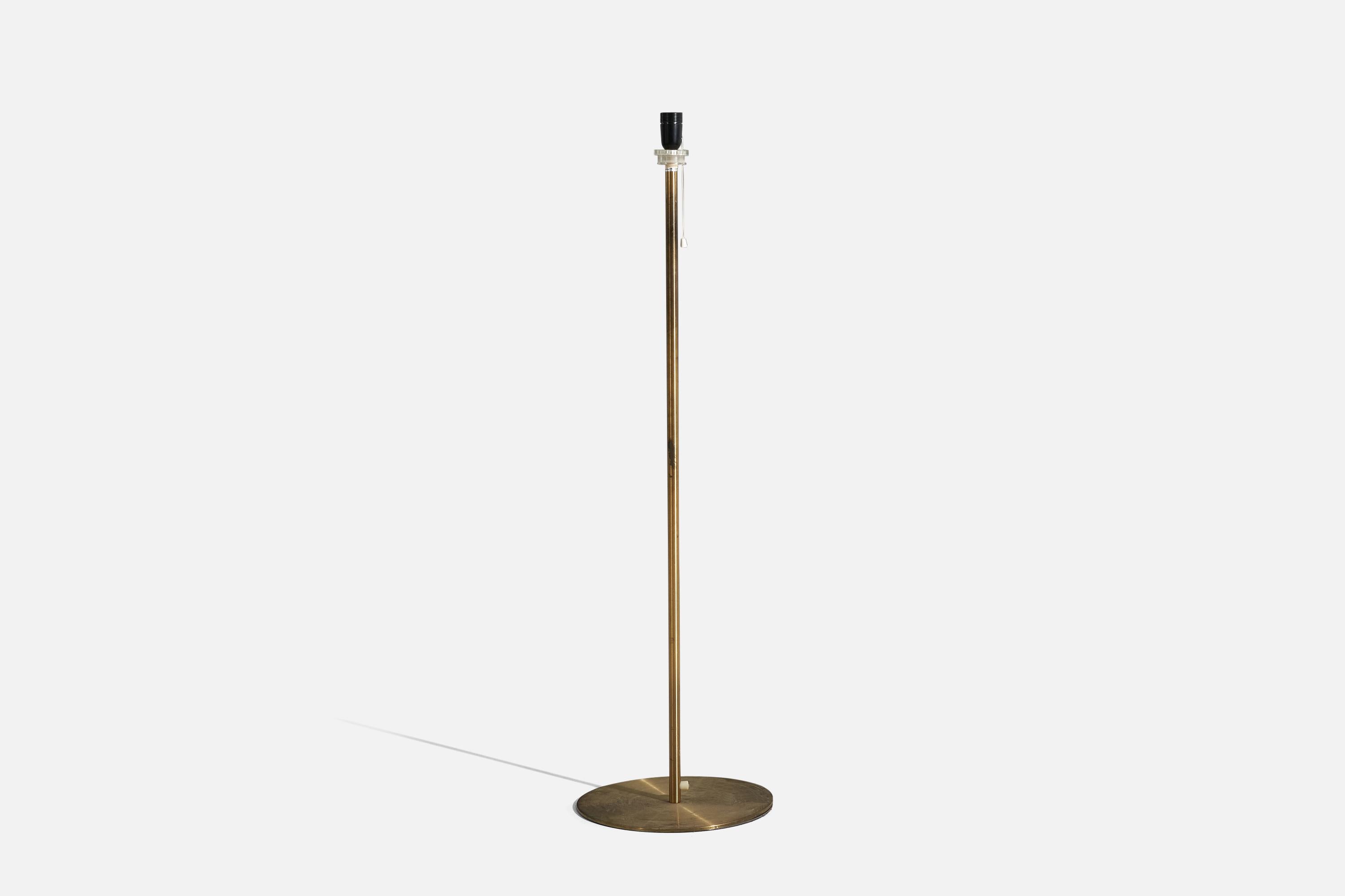Mid-20th Century Luxus Vittsjö, Floor Lamp, Brass, White Fabric, Sweden, 1960s For Sale