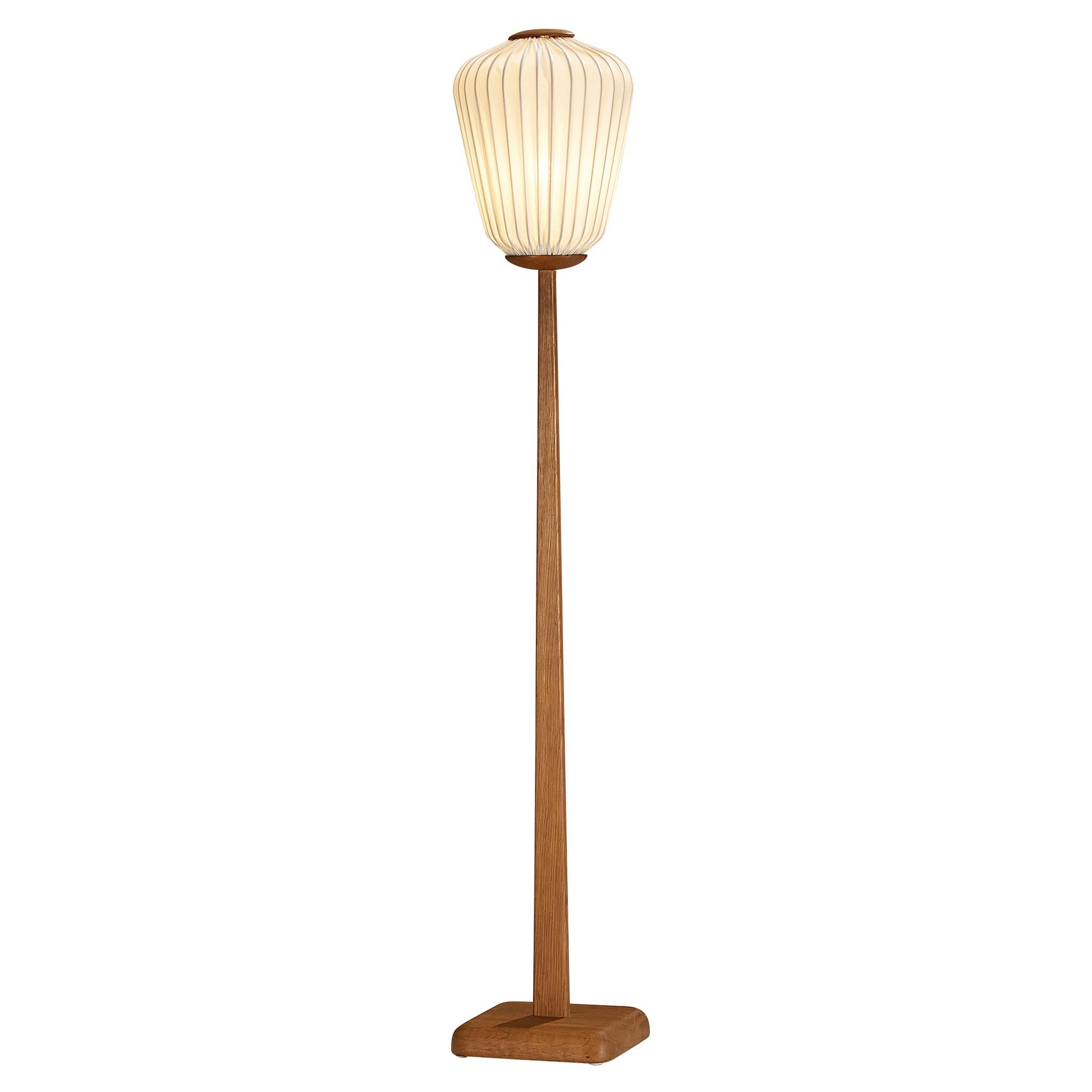 Luxus Vittsjö Swedish Modern Floor Lamp in Oak with Silk Shade