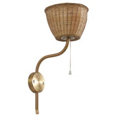 Luxus Vittsjö, Wall Light, Brass, Rattan, Sweden, 1970s