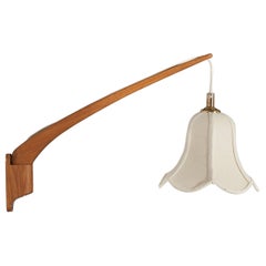 Luxus Vittsjö, Wandleuchte, Eiche, Messing, Stoff, Schweden, 1970er Jahre
