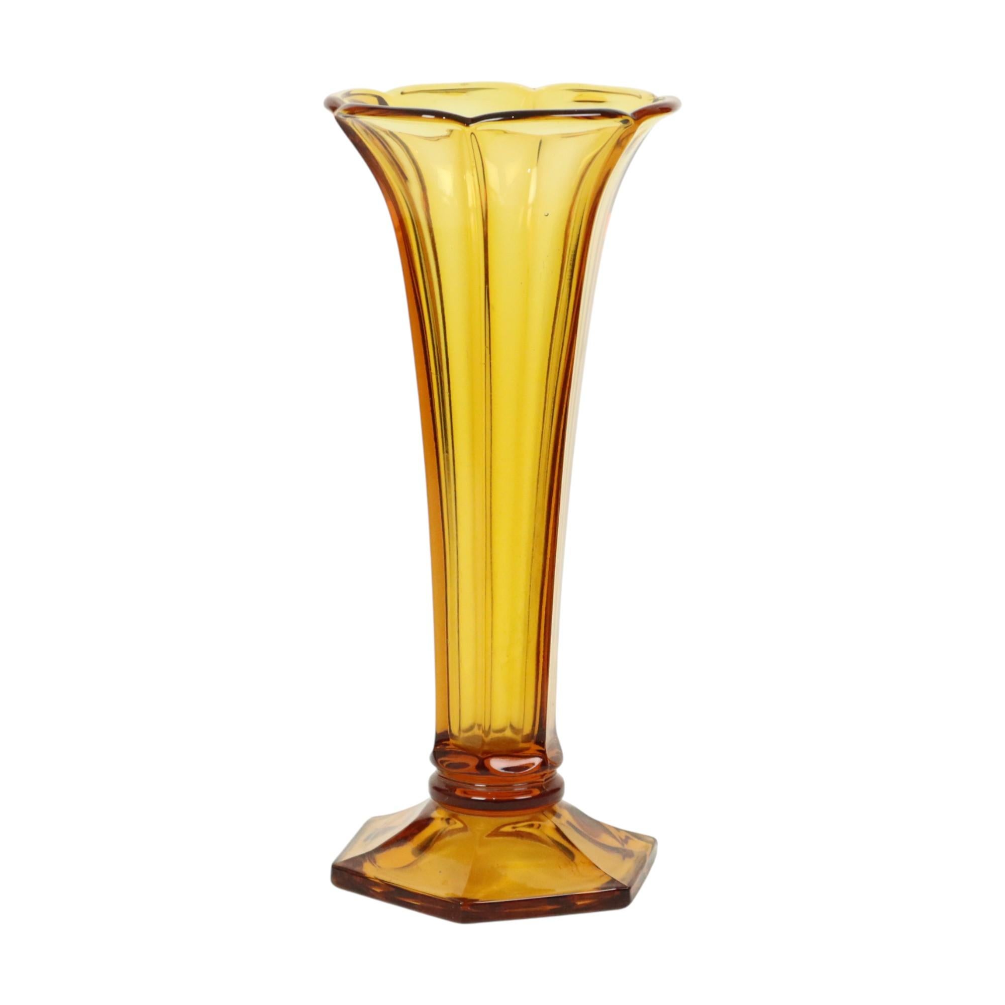 Belga Vaso Luxval Ambra Américain 1935 Val Saint Lambert Art Deco in vendita