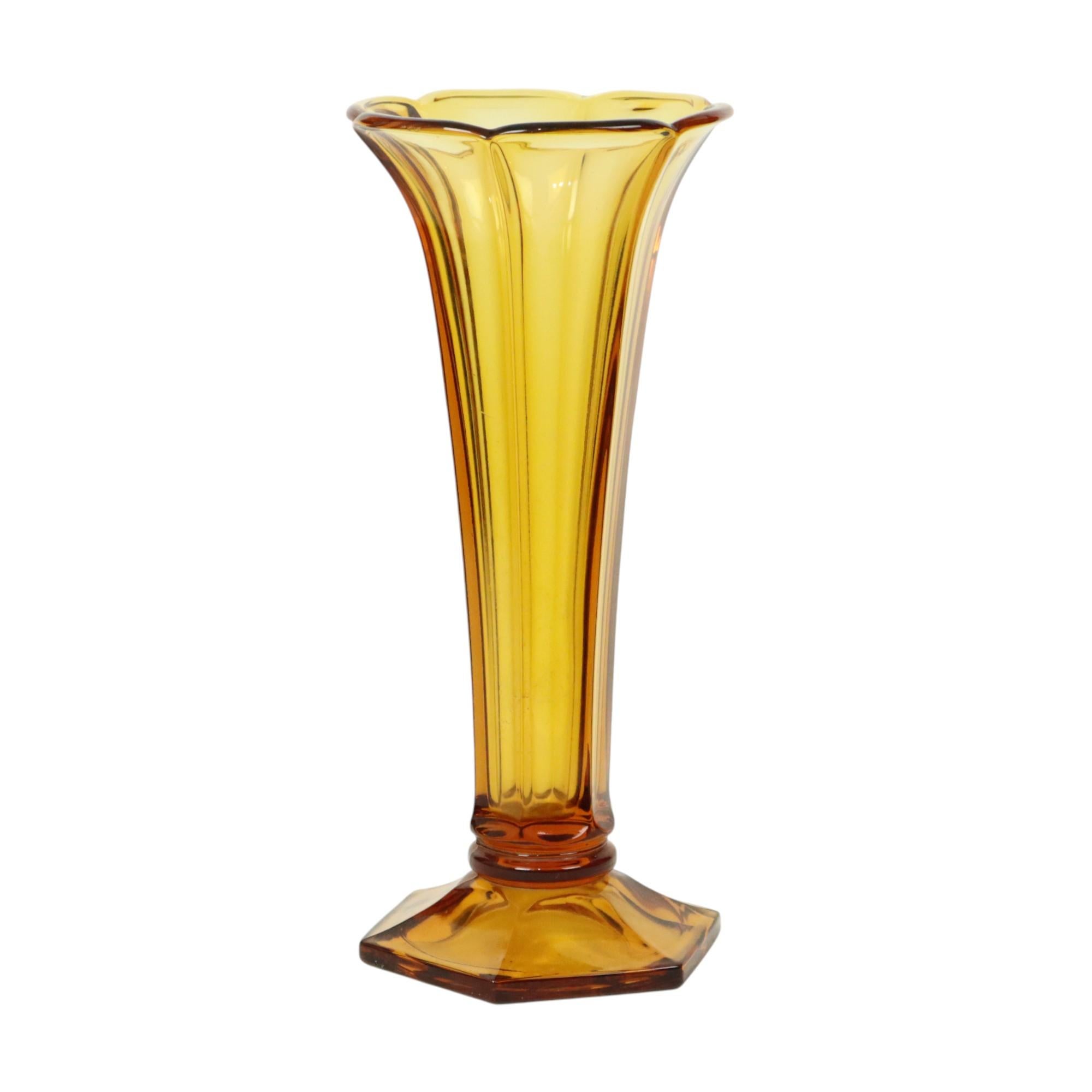 Vaso Luxval Ambra Américain 1935 Val Saint Lambert Art Deco In condizioni buone in vendita a Poperinge, BE