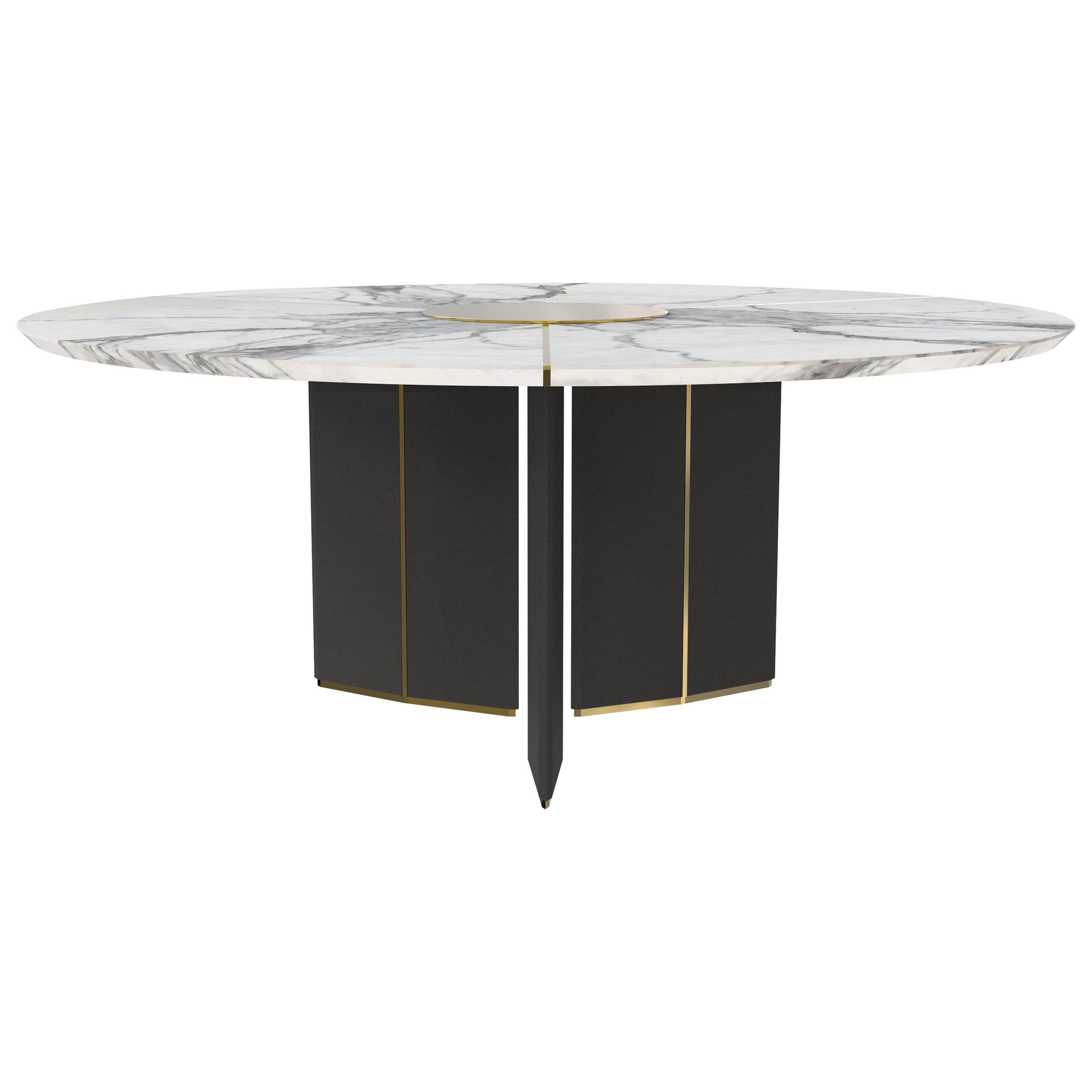 Luxxu Algerone Circular Dining Table with White Marble Top and Brass Details For Sale