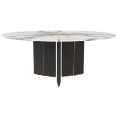 luxxu dining table Luxxu Algerone Circular Dining Table with White Marble Top and Brass Details