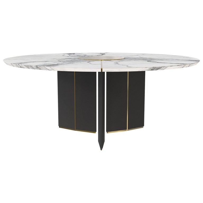 Luu Algerone Circular Dining Table With White Marble Top And Brass Luu Algerone Circular Dining Table With White Marble Top And Brass Details For At 1stdibs