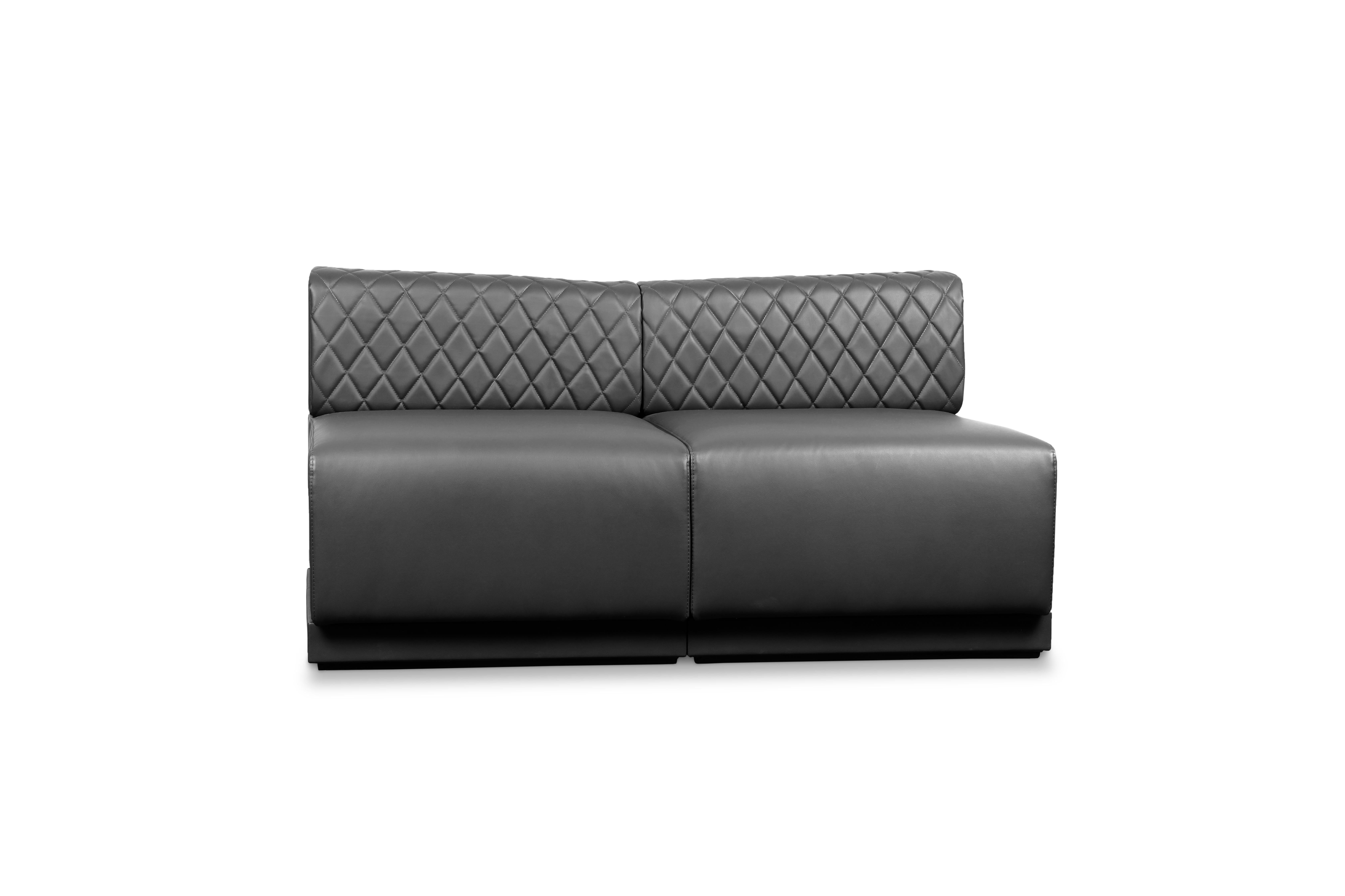 Anguis Sofa in Grey Synthetic Leather with Quilted Backrest and Wood Base For Sale 2