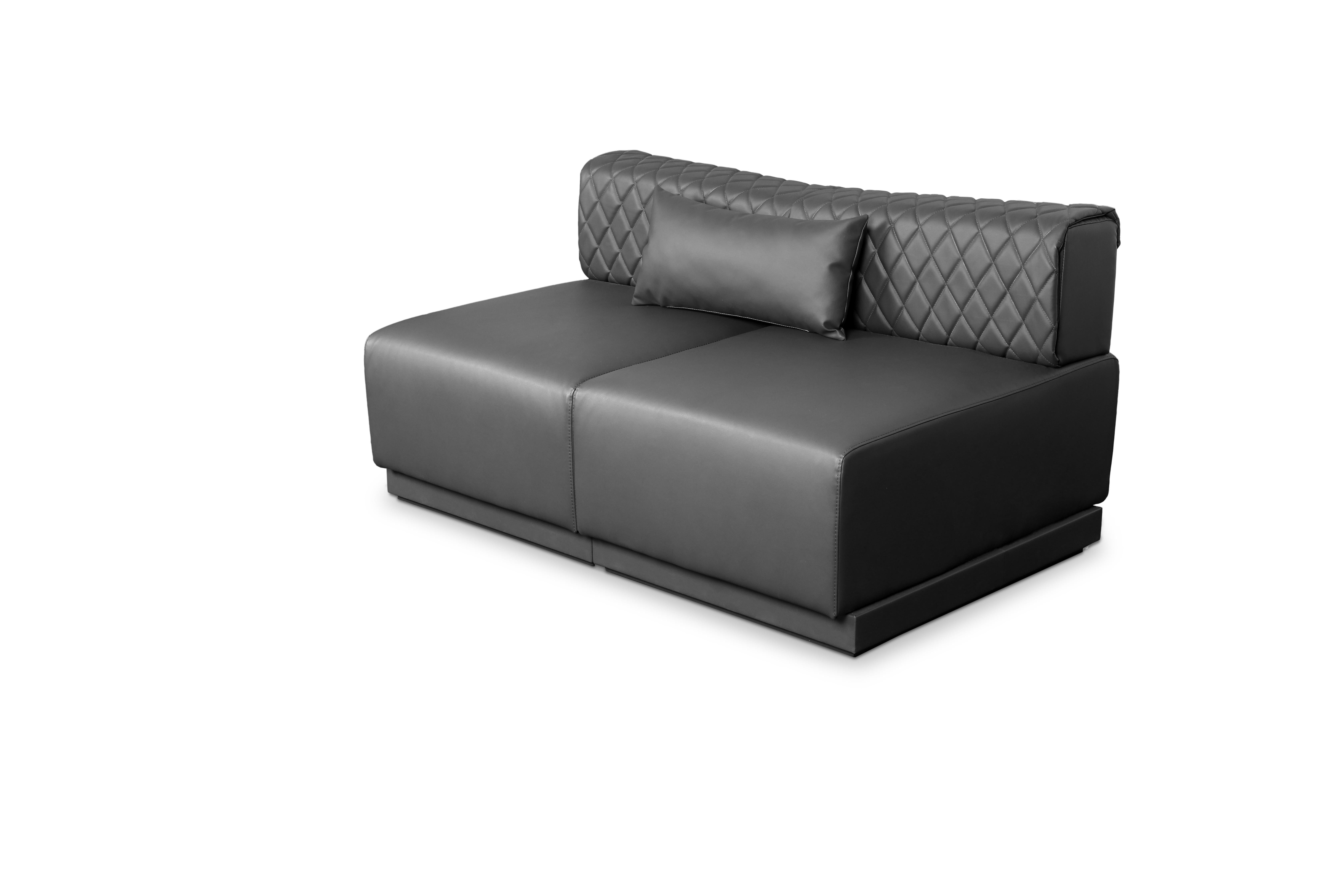 Anguis Sofa in Grey Synthetic Leather with Quilted Backrest and Wood Base For Sale 6