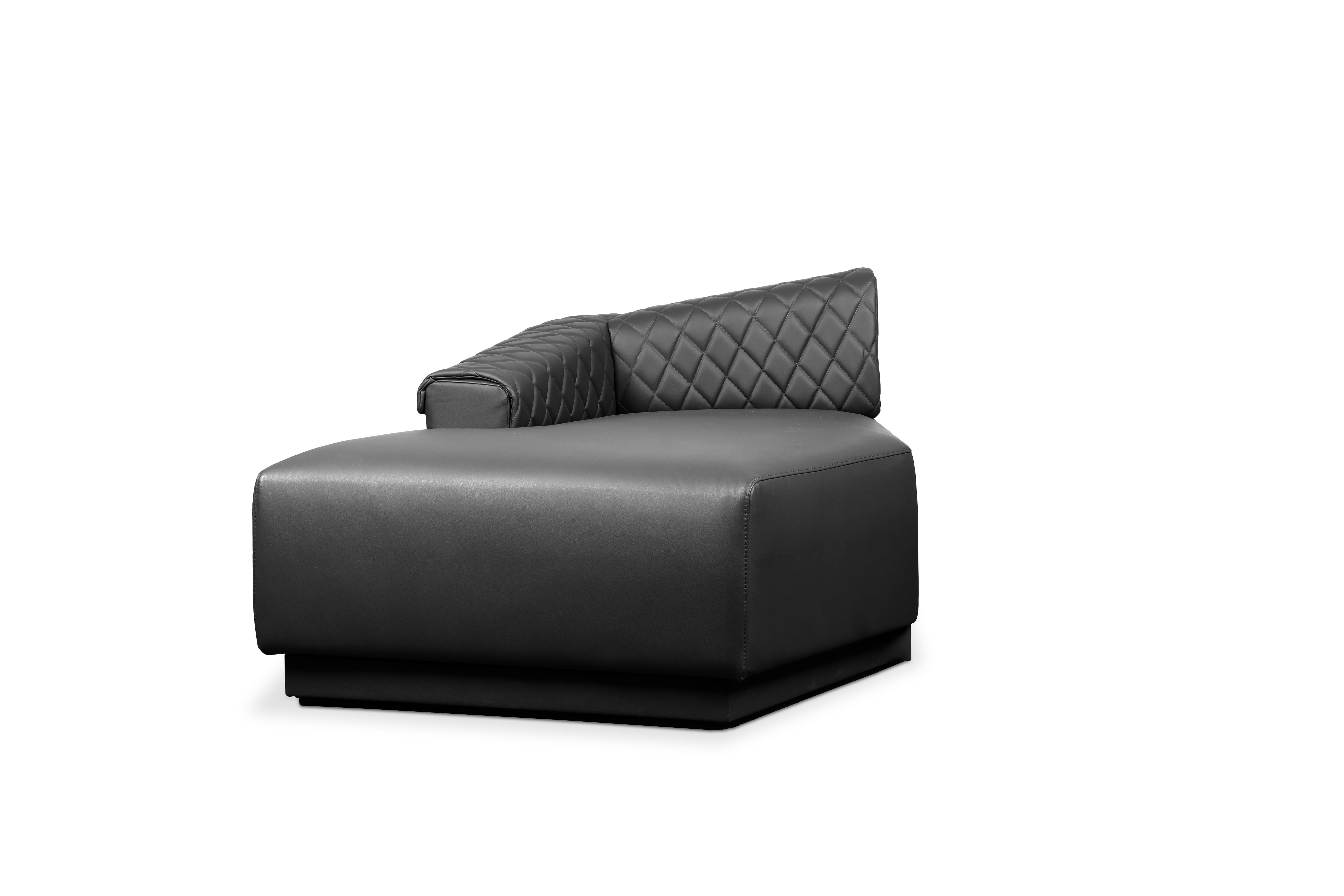 Anguis Sofa in Grey Synthetic Leather with Quilted Backrest and Wood Base For Sale 5