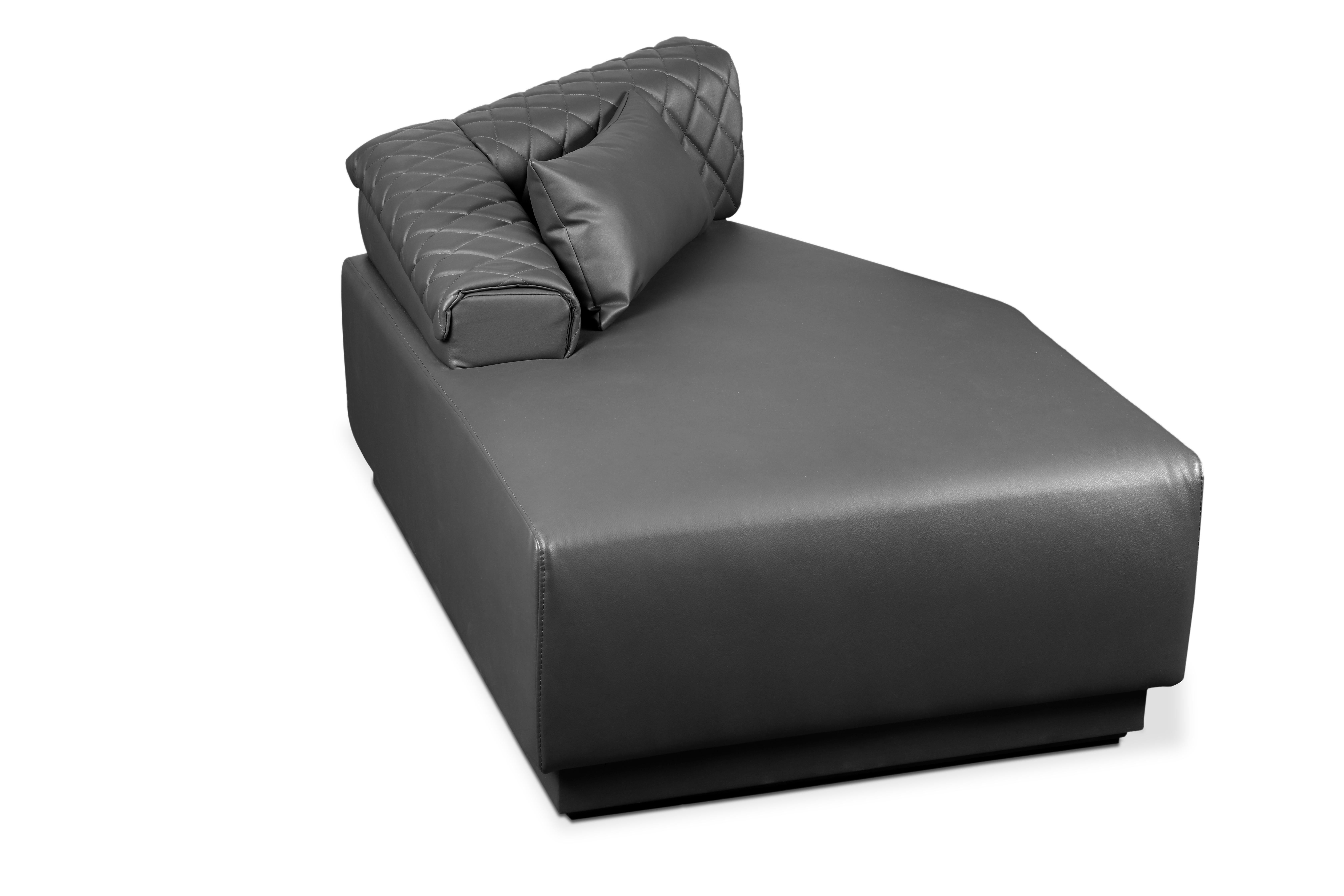 Sofa vonuis aus grauem synthetischem Leder mit gesteppter Rückenlehne und Holzsockel im Angebot 9