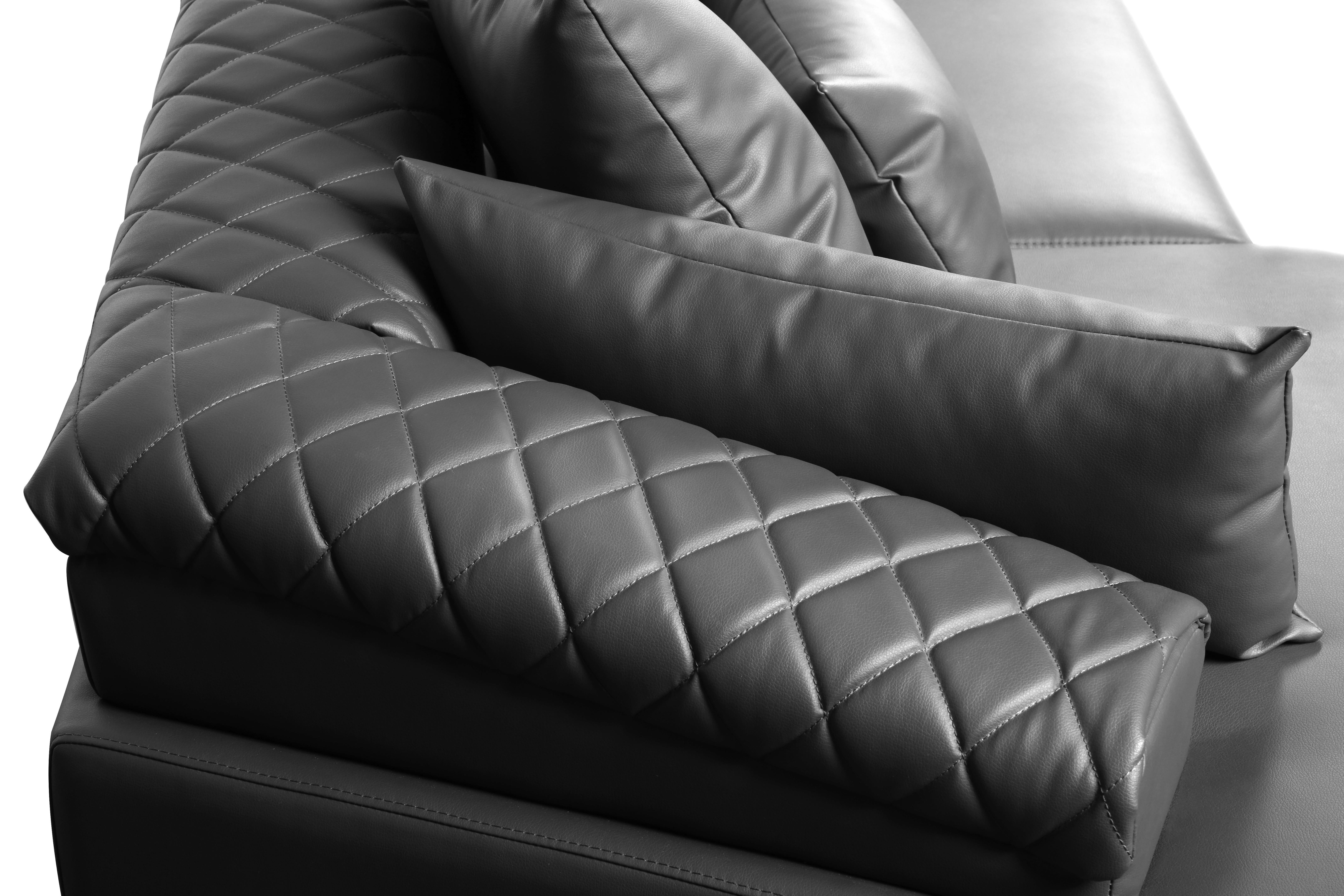 Sofa vonuis aus grauem synthetischem Leder mit gesteppter Rückenlehne und Holzsockel im Angebot 10