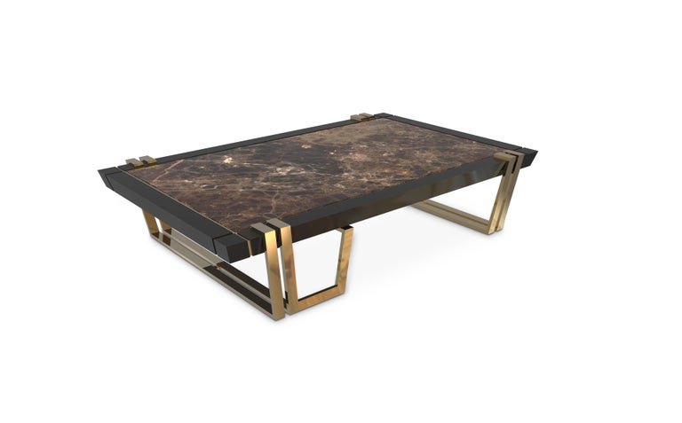 Luxxu Apotheosis Center Table in Emperador Dark Marble with Brass ...
