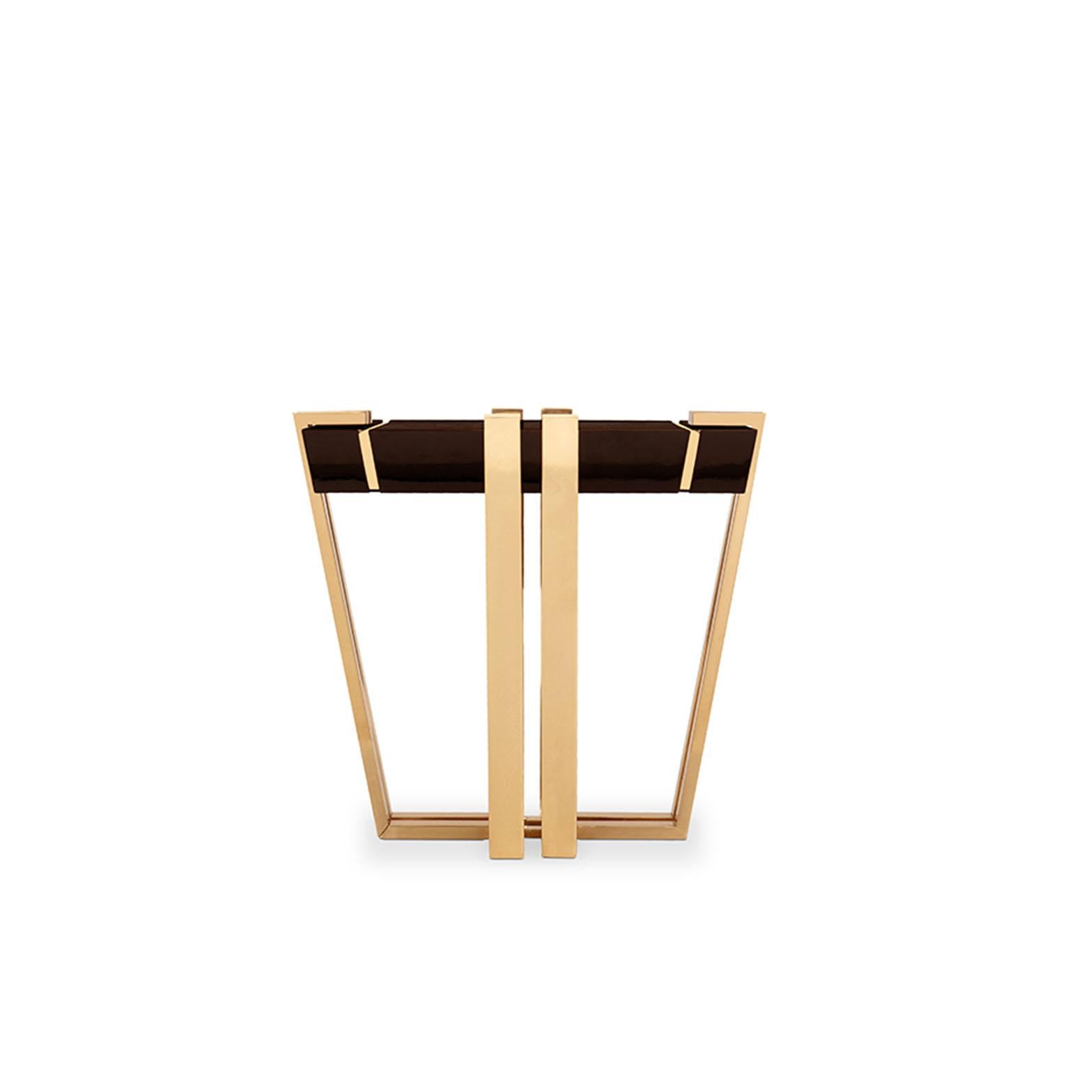 Modern Apotheosis Square Side Table in Emperador Marble with Brass and Wood Base For Sale