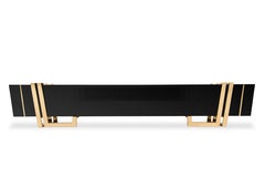 Apotheosis TV Cabinet and Sideboard in Black Lacquer with Brass Detail