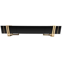 Apotheosis TV Cabinet and Sideboard in Black Lacquer with Brass Detail