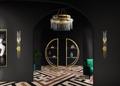 Luxxu Babel Round Chandelier with Brass Ring and Suspended Crystal Glass Details