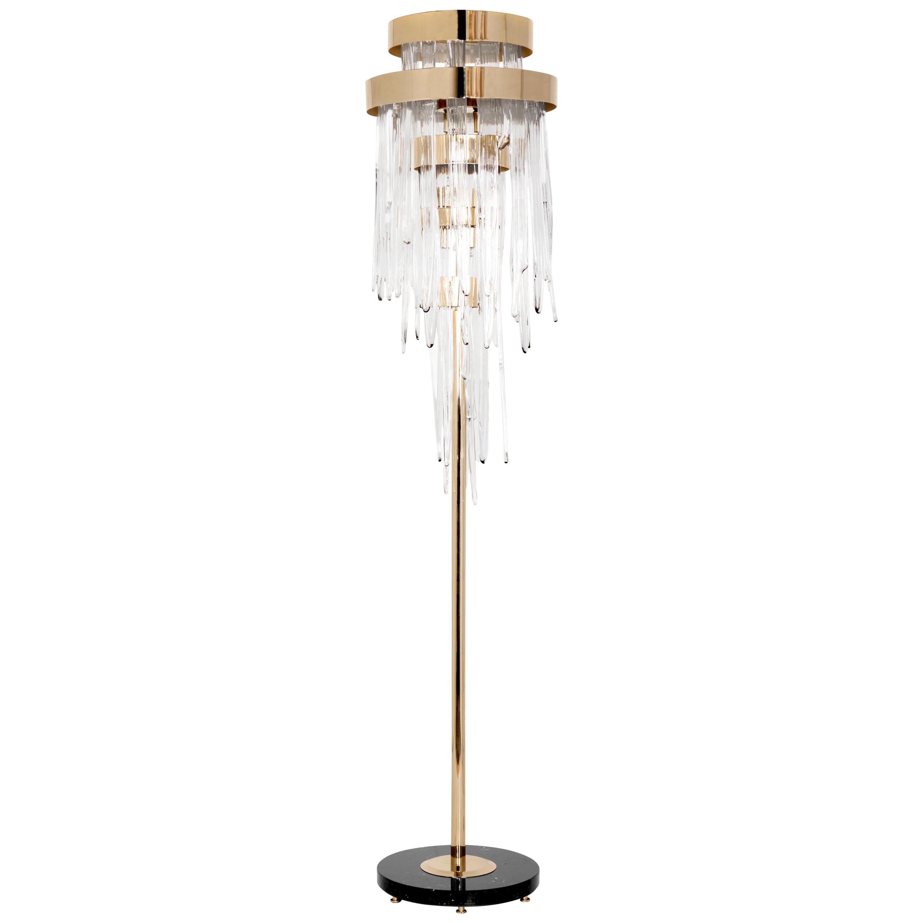 Babel Floor Lamp with Brass, Marble, and Crystal Glass Details For Sale