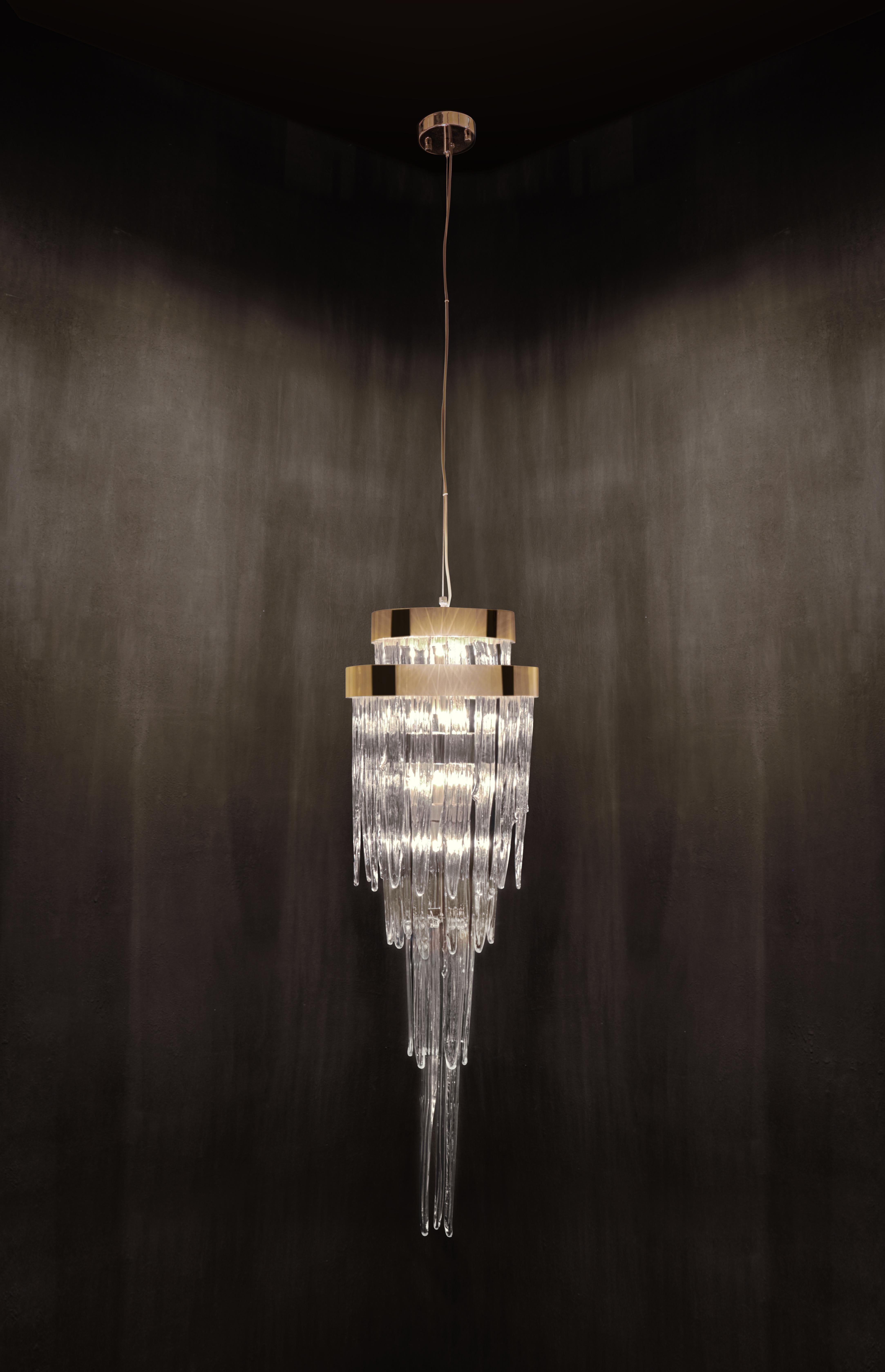 Modern Babel Pendant Light in Brass and Crystal Glass For Sale